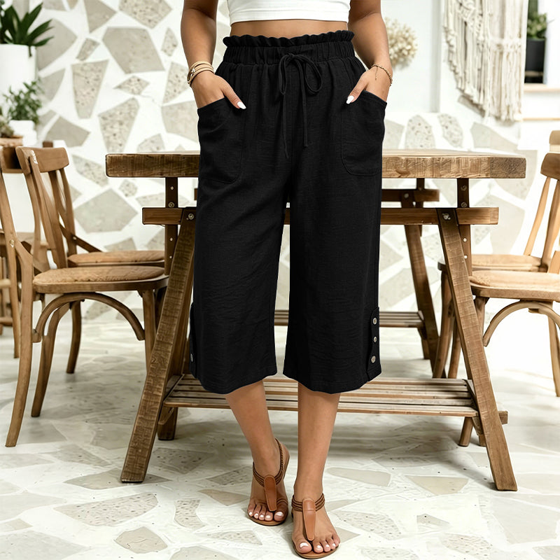 Pantalon large en coton et lin pour femme