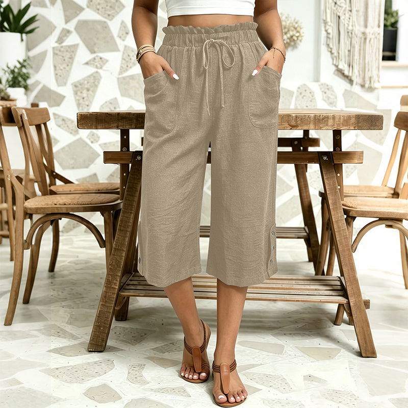 Pantalon large en coton et lin pour femme