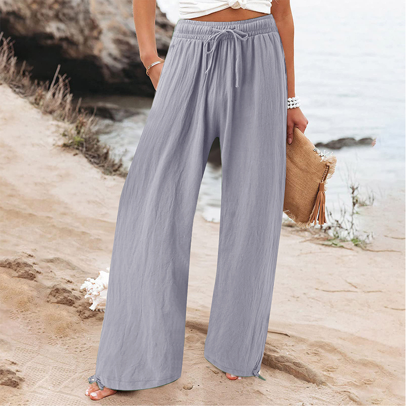 Pantalon décontracté à taille haute et jambes larges pour femme