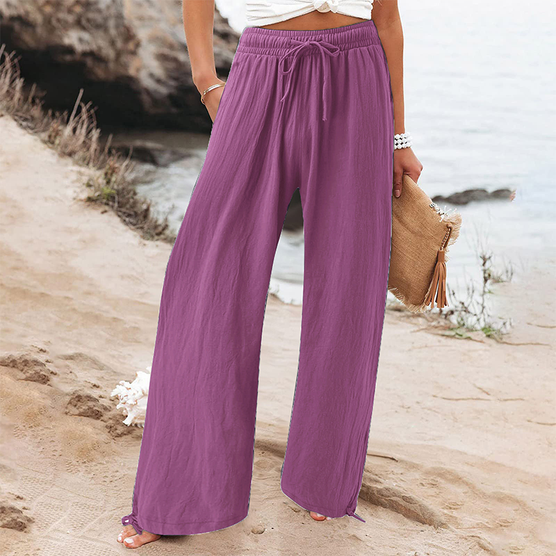 Pantalon décontracté à taille haute et jambes larges pour femme