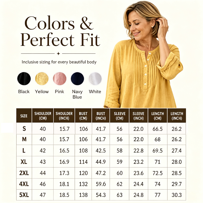 🔥-40%👚 Blouse Femme Manches Longues – Col Henley, Plis Texturés et Coupe Ample Décontractée🌿 style chic pour travail et ville