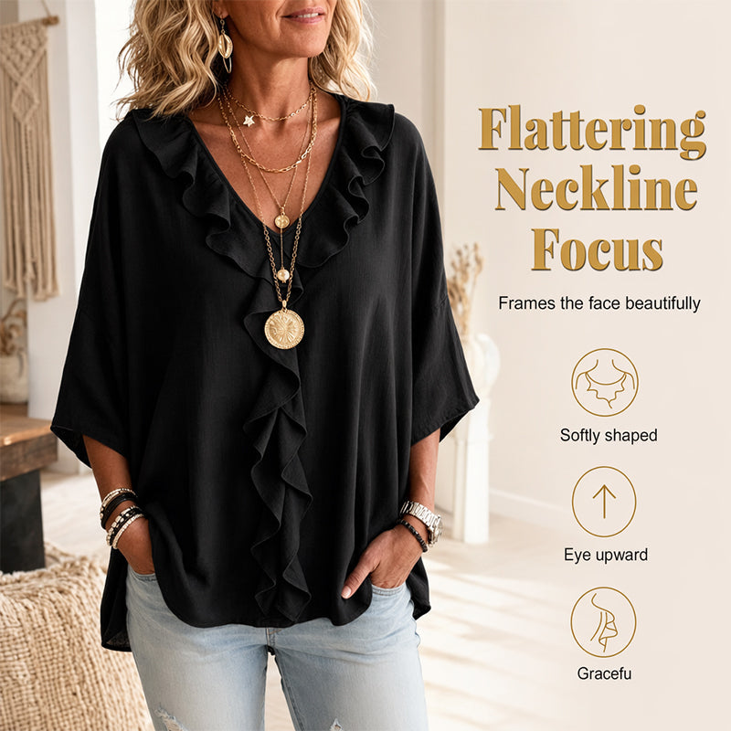 🔥50% KORTING ✨ Blouse V-Hals avec Ruches – Élégante et confortable