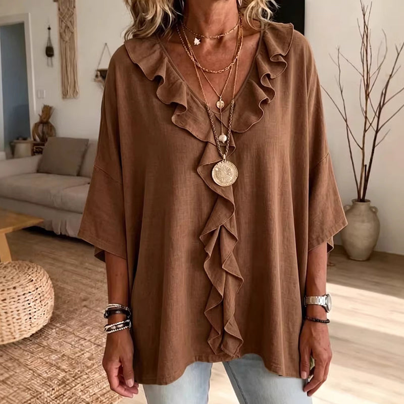 🔥50% KORTING ✨ Blouse V-Hals avec Ruches – Élégante et confortable
