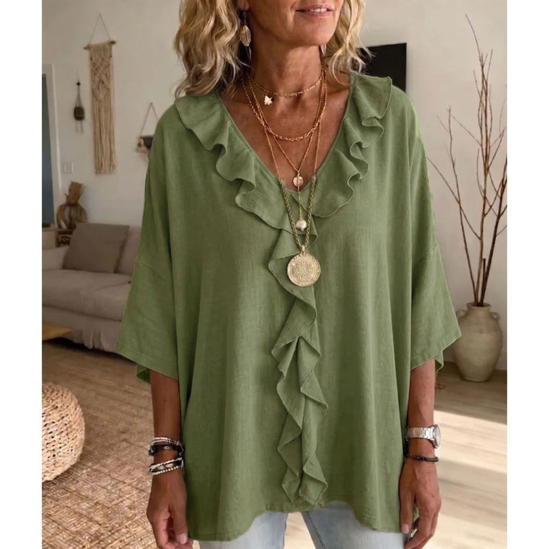 🔥50% KORTING ✨ Blouse V-Hals avec Ruches – Élégante et confortable