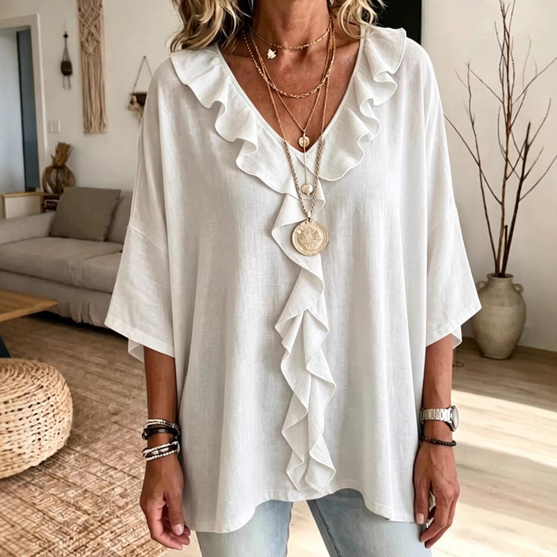 🔥50% KORTING ✨ Blouse V-Hals avec Ruches – Élégante et confortable
