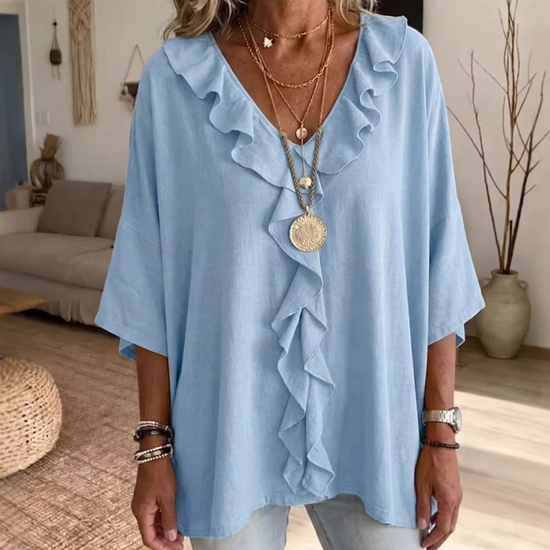🔥50% KORTING ✨ Blouse V-Hals avec Ruches – Élégante et confortable