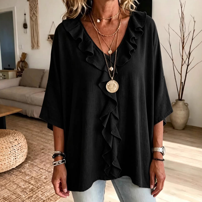 🔥50% KORTING ✨ Blouse V-Hals avec Ruches – Élégante et confortable