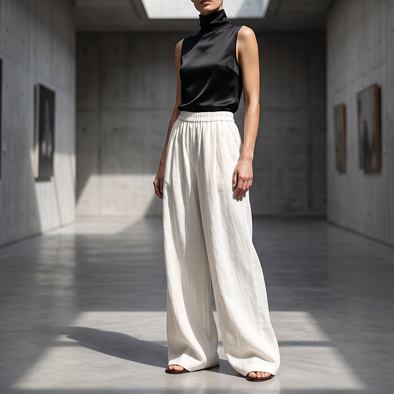 Pantalon décontracté pour femme, coupe ample et jambes larges