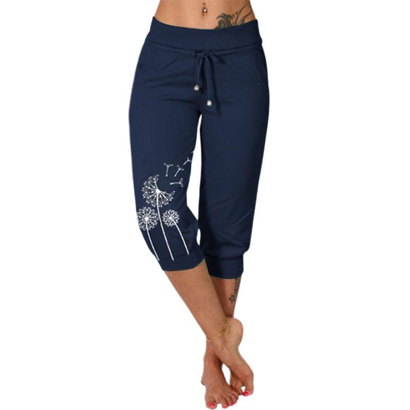Pantalon court taille haute à cordon de serrage pour femme