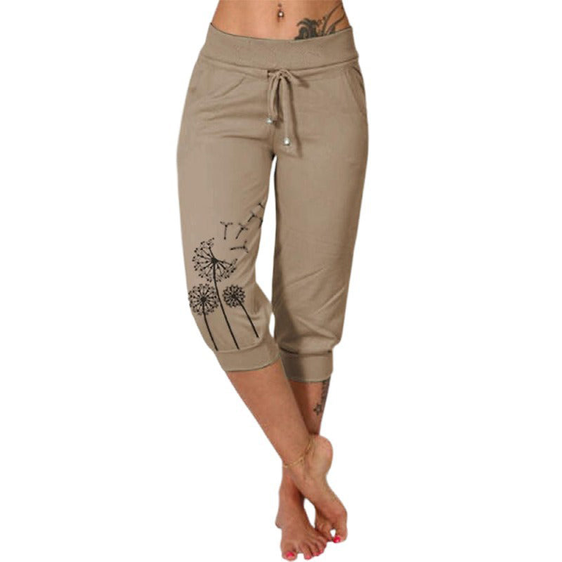 Pantalon court taille haute à cordon de serrage pour femme