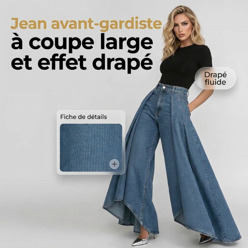 👖 Jean femme taille haute à jambes larges et ourlet asymétrique – look moderne, flatteur et facile à assortir