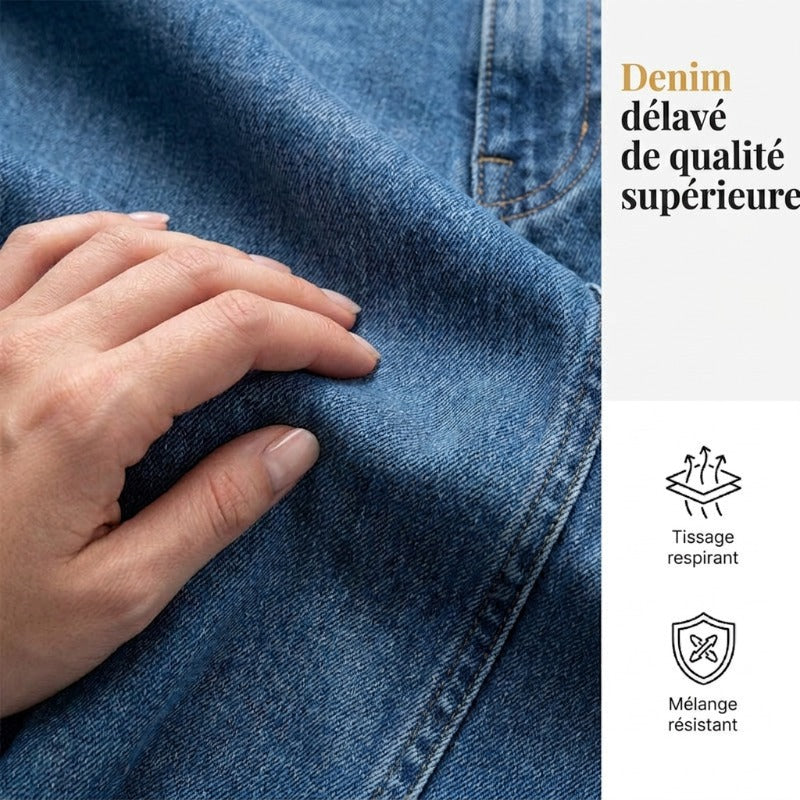 👖 Jean femme taille haute à jambes larges et ourlet asymétrique – look moderne, flatteur et facile à assortir