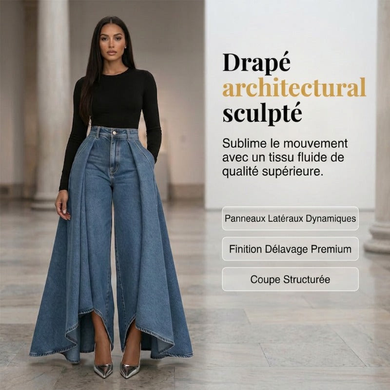 👖 Jean femme taille haute à jambes larges et ourlet asymétrique – look moderne, flatteur et facile à assortir