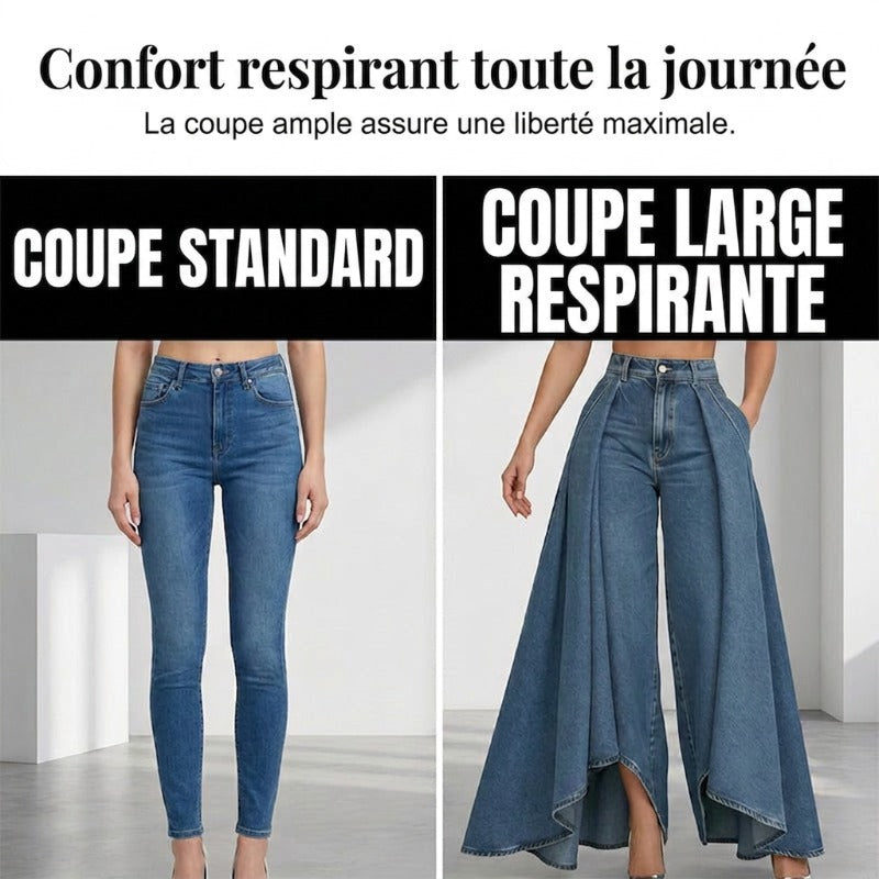 👖 Jean femme taille haute à jambes larges et ourlet asymétrique – look moderne, flatteur et facile à assortir