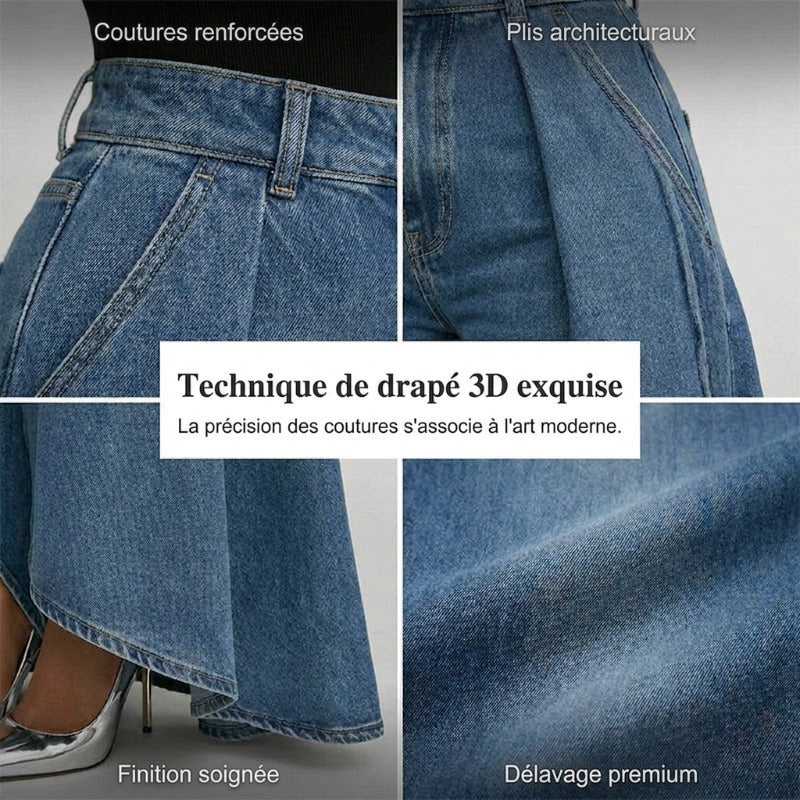 👖 Jean femme taille haute à jambes larges et ourlet asymétrique – look moderne, flatteur et facile à assortir