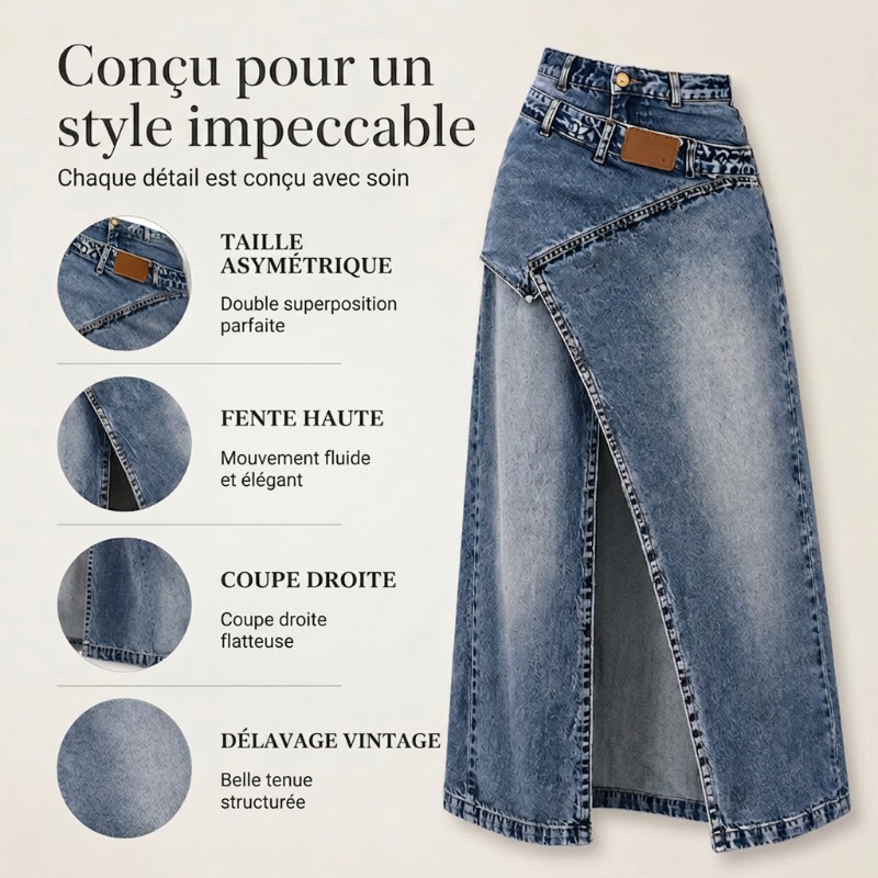 ❌ Encore aujourd'hui au prix promo – demain plein tarif ! Damen Denim-Maxirock mit mehrlagiger Taille