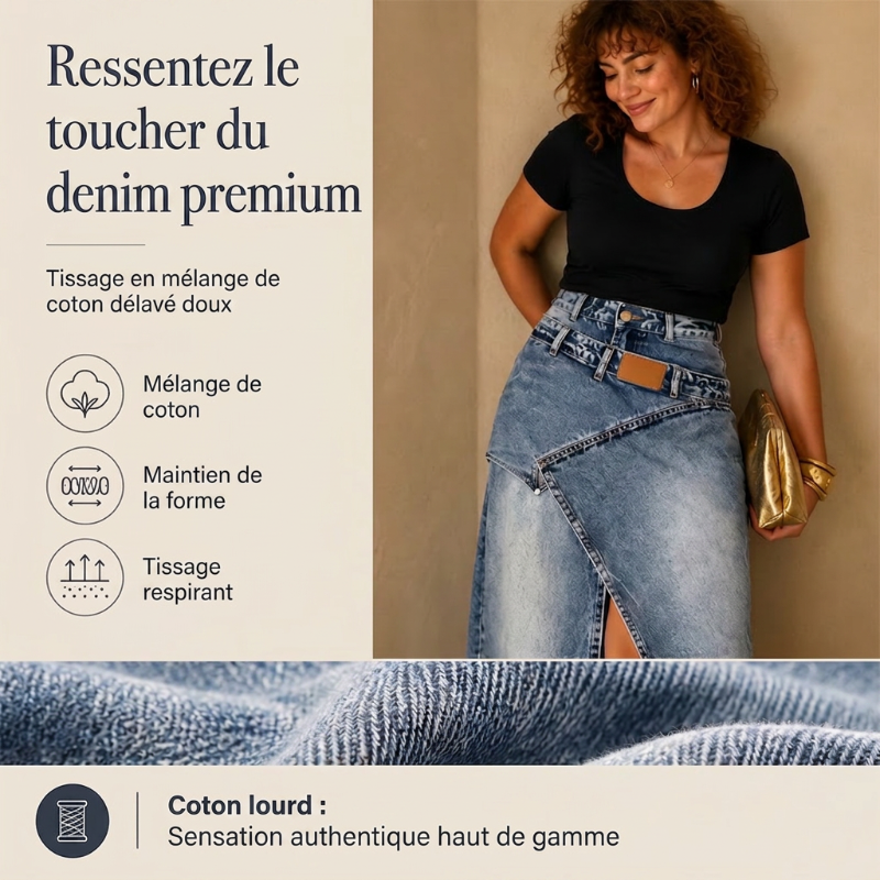 ❌ Encore aujourd'hui au prix promo – demain plein tarif ! Damen Denim-Maxirock mit mehrlagiger Taille