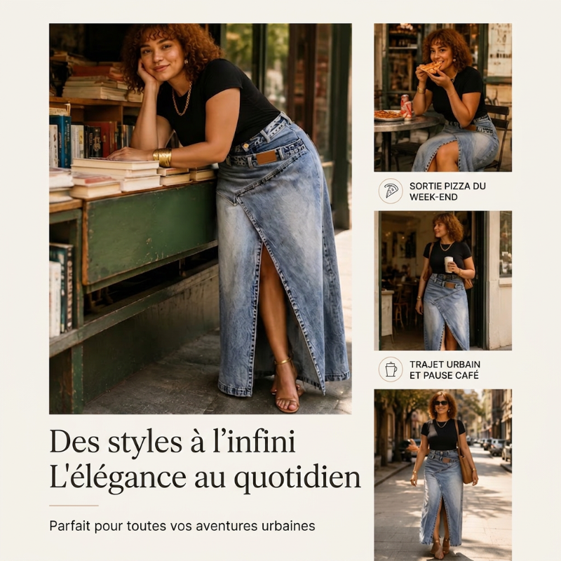 ❌ Encore aujourd'hui au prix promo – demain plein tarif ! Damen Denim-Maxirock mit mehrlagiger Taille